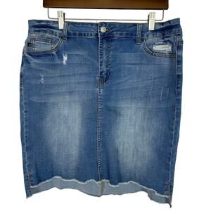 Judy Blue Raw Hem Distressed Stretch Denim Mini Skirt Sz 1XL Festival Streetwear